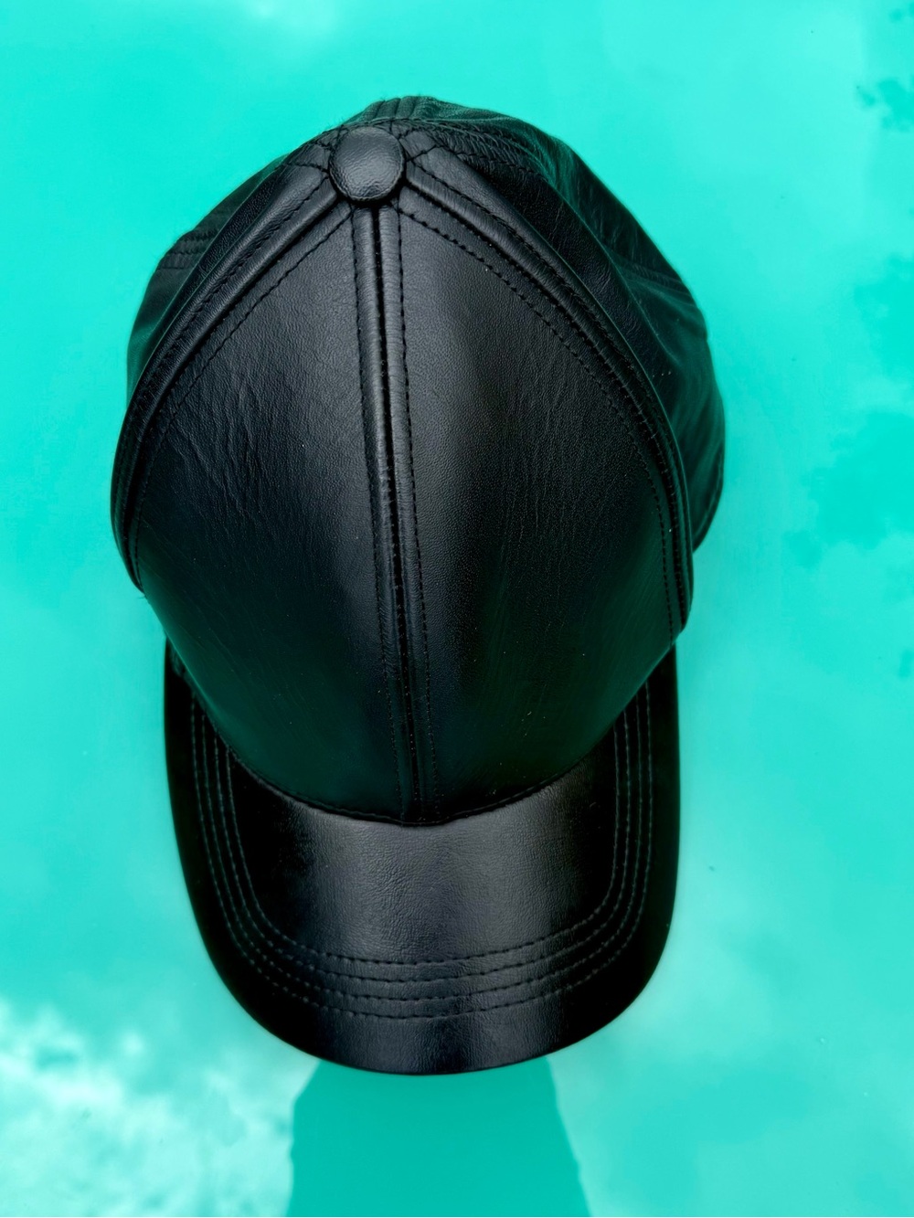 Men's Black Genuine Leather‎ Cap with Structured Crown